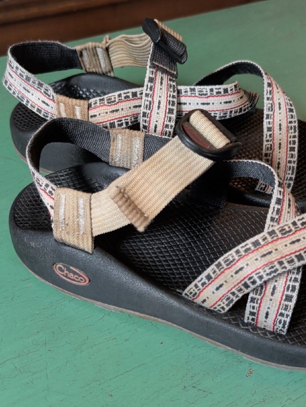 Chacos Beige Patterned Strap Sandals with Black Footbed - Picture 2 of 9
